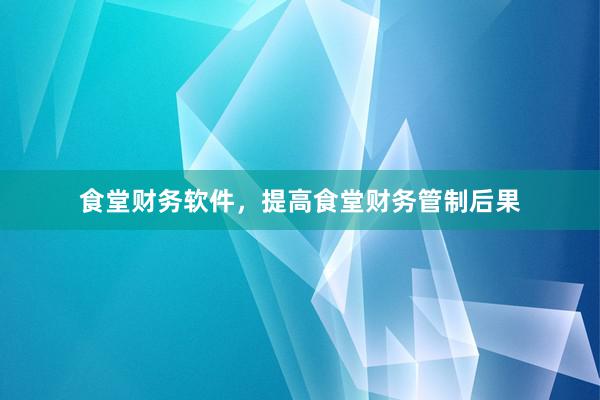食堂财务软件，提高食堂财务管制后果